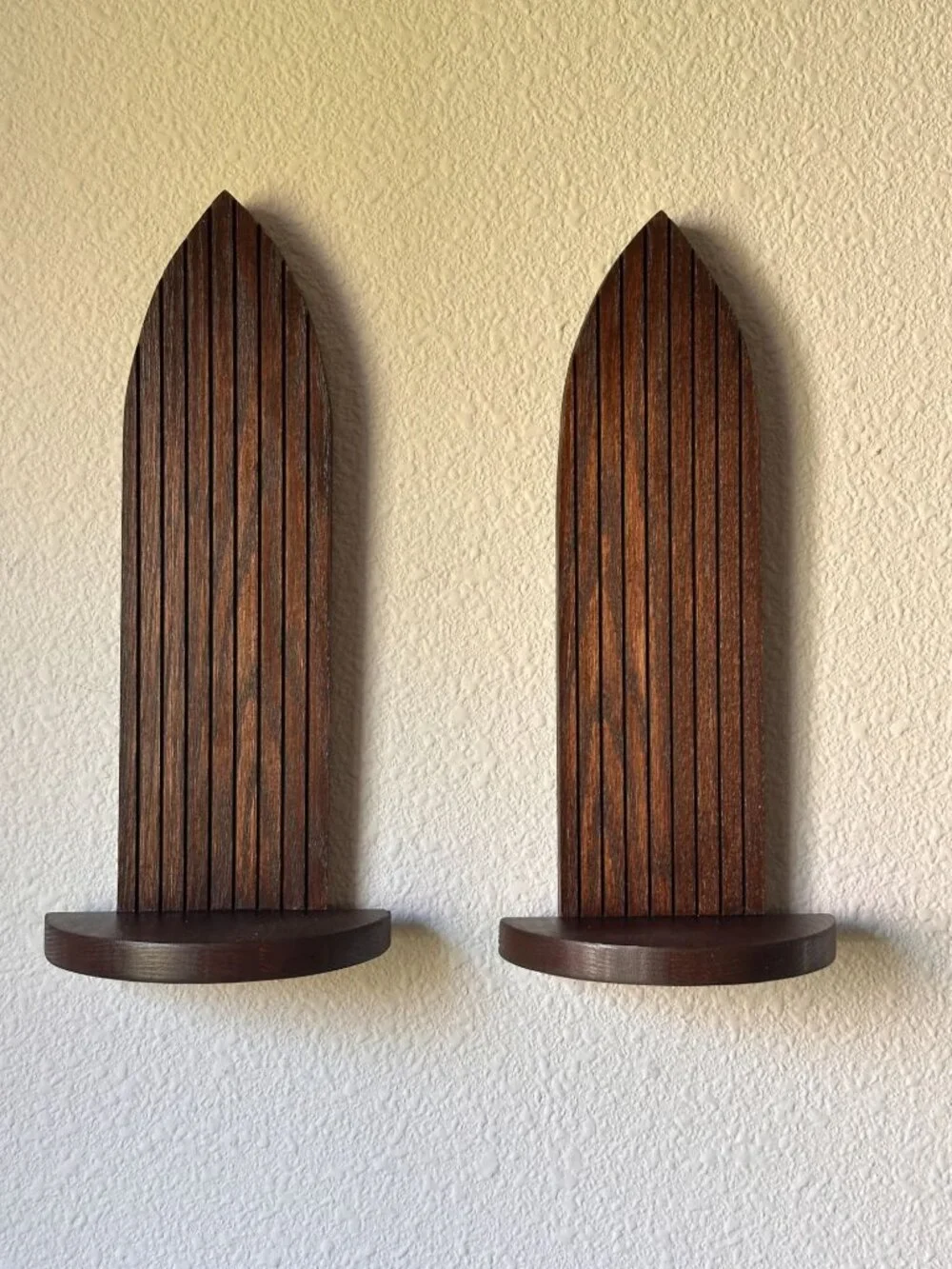 Gothic Arch Wall Shelf Set of 2 | Fluted Wood Altar Shelf | Dark Walnut Witch Sh